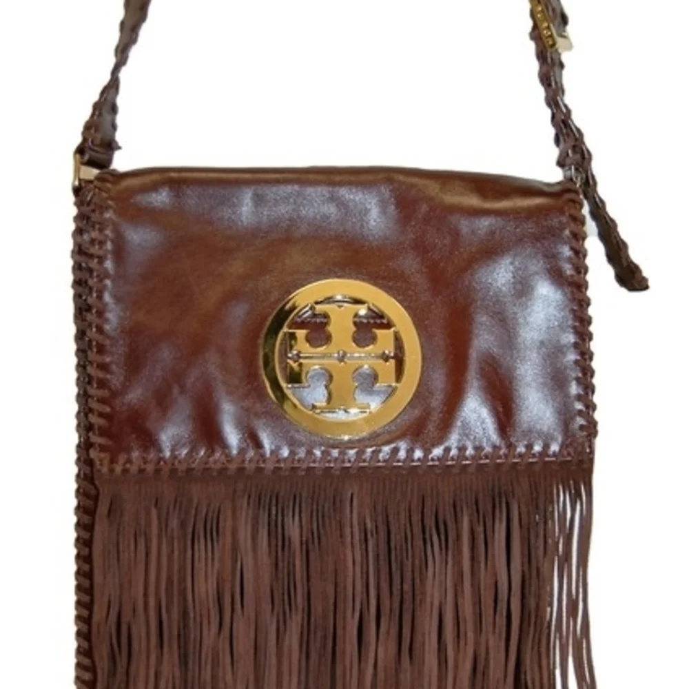 Tory Burch Leather Fringe Messenger Chocolate Brown Bag